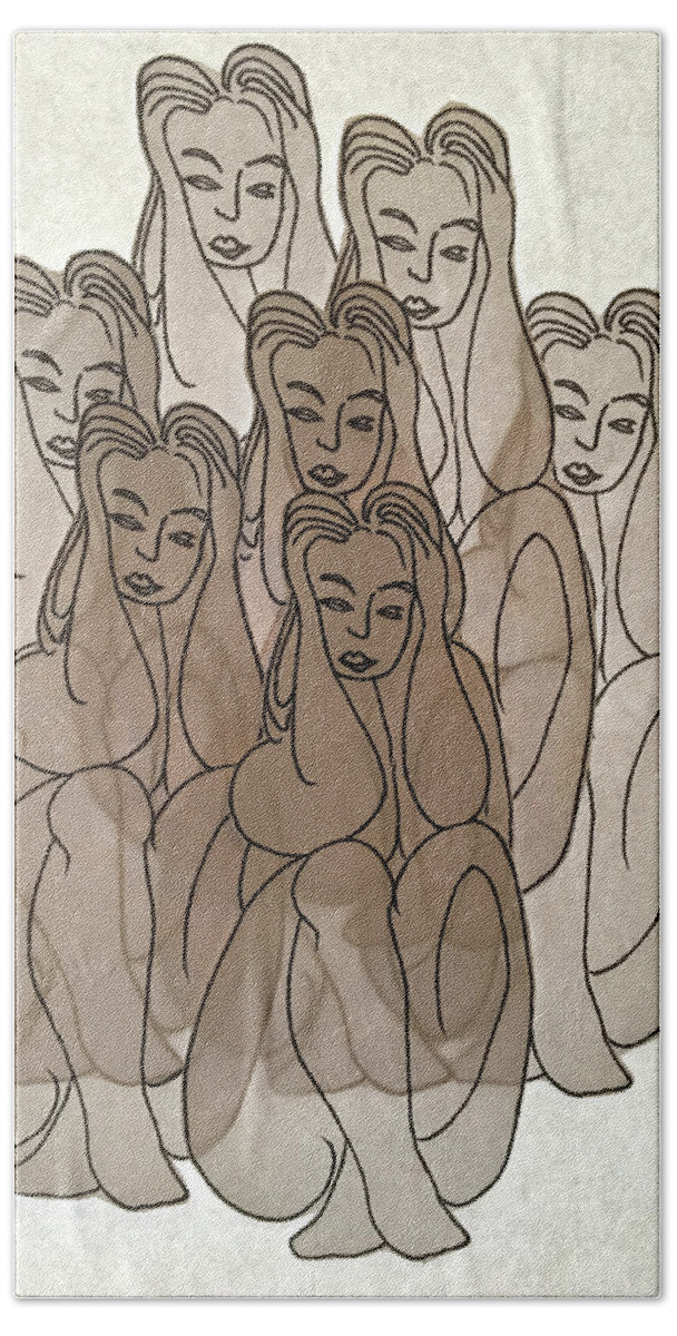Sketch Bath Towel featuring the drawing Seven Deadly Sins Study by Marwan George Khoury