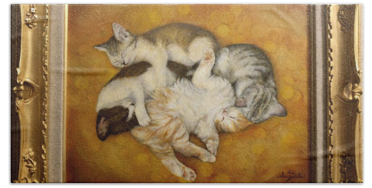 Cat Bath Towel featuring the painting Seventh Heaven by Hiroyuki Suzuki