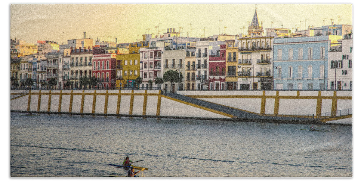 River Hand Towel featuring the photograph Seville - Sunset in Calle Betis by AM FineArtPrints