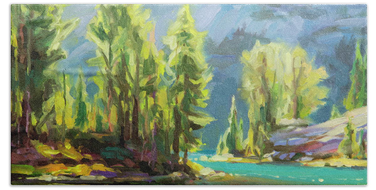 Lake Hand Towel featuring the painting Shades of Turquoise by Steve Henderson