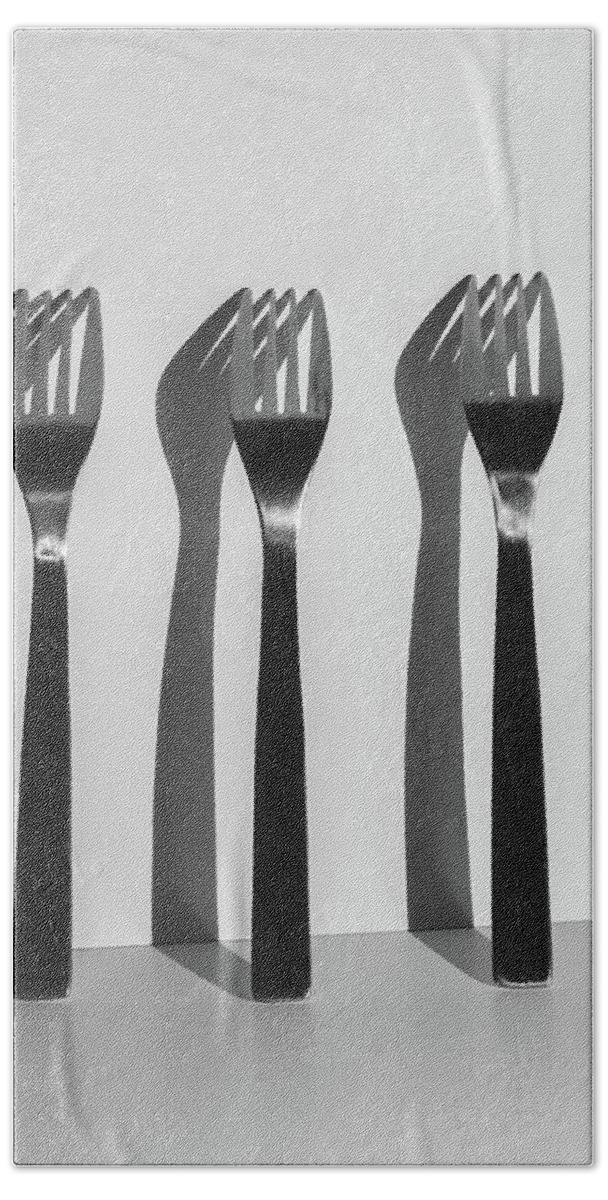 Forks Eating Food Shadows Breakfast Hand Towel featuring the photograph Shadow Forks by Carolyn D'Alessandro