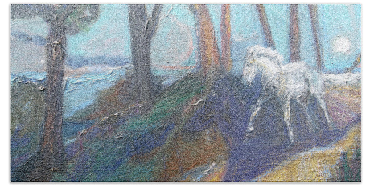 Horse Bath Towel featuring the painting Shadow Runner by Susan Esbensen