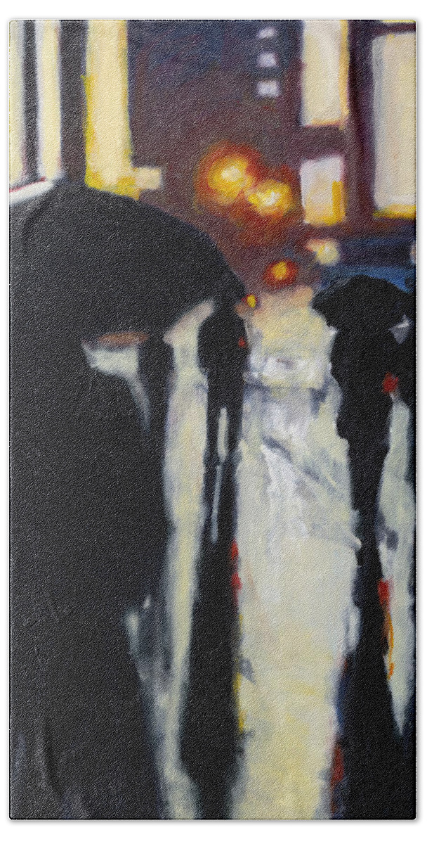 Rob Reeves Bath Towel featuring the painting Shadows in the Rain by Robert Reeves