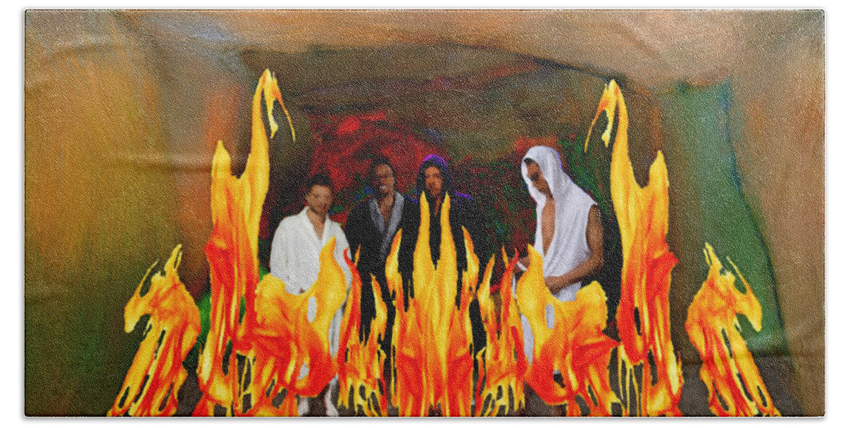 Bible Hand Towel featuring the painting Shadrach Meshach and Abednego by Bruce Nutting