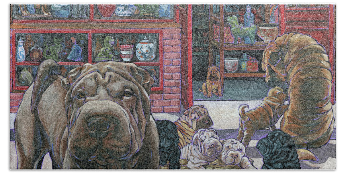 Shar Pei Bath Towel featuring the painting Shar Pei by Nadi Spencer