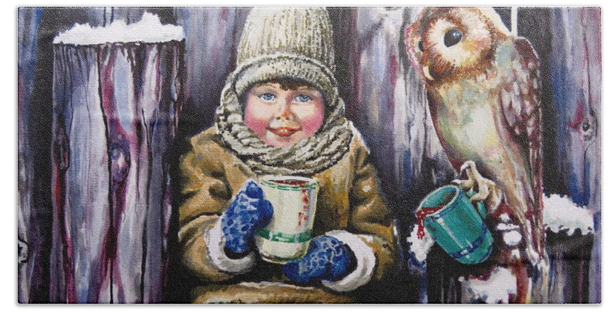 Painting Bath Towel featuring the painting Sharing A Hot Chocolate by Geni Gorani