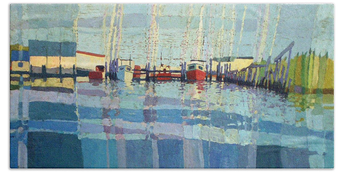 Belmar Inlet Bath Towel featuring the painting Shark River Inlet by Donald Maier