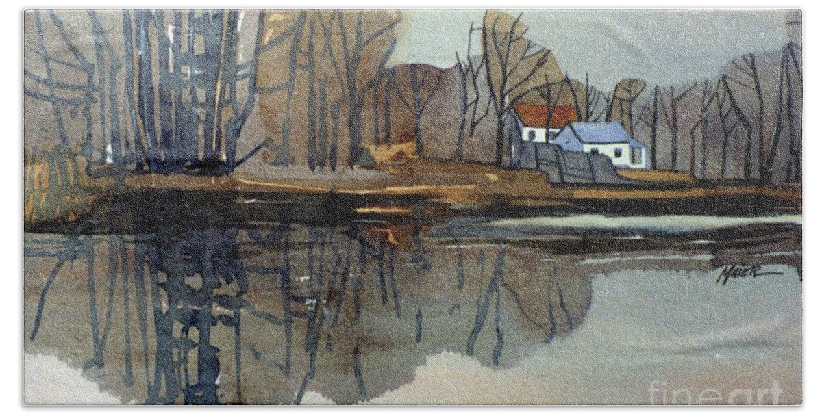 Plein Air Hand Towel featuring the painting Shark River Reflections by Donald Maier