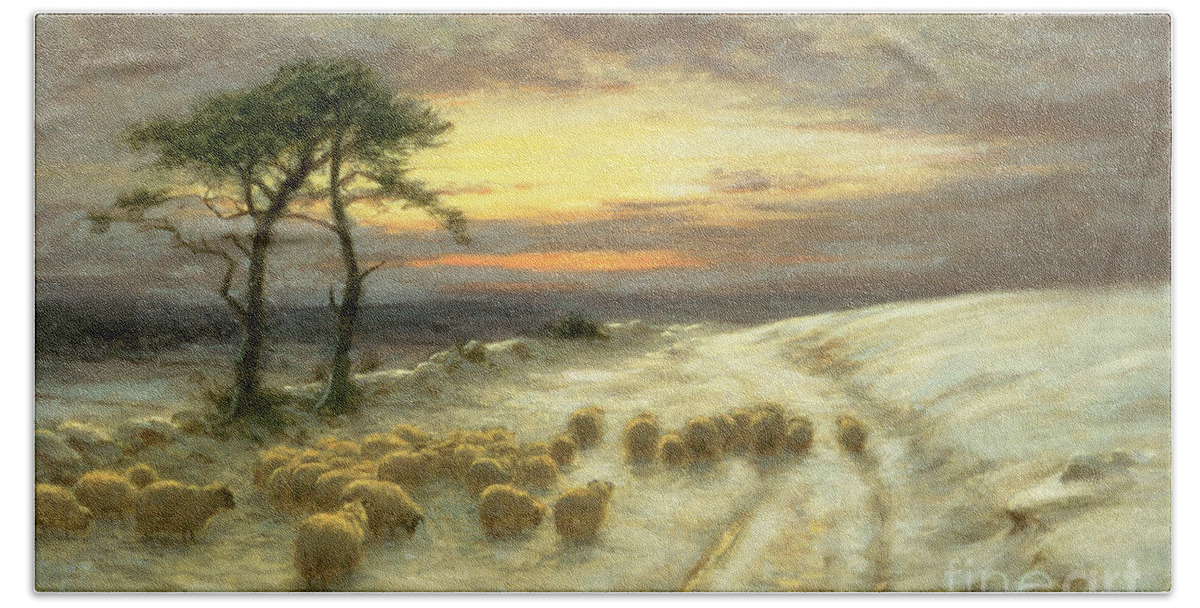Sheep Hand Towel featuring the painting Sheep in the Snow by Joseph Farquharson