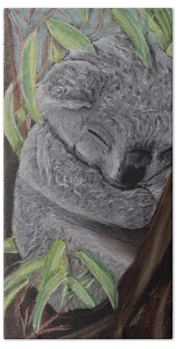 Koala Bath Towel featuring the pastel Shhh Koala Bear Sleeping by Kelly Mills