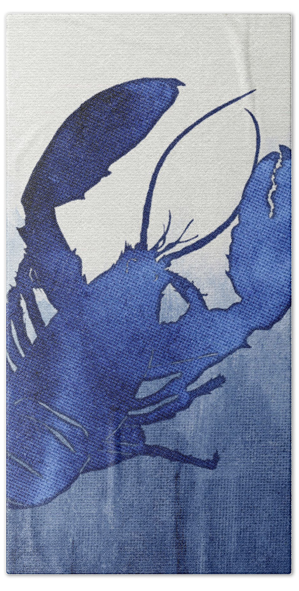 Lobster Bath Towel featuring the painting Shibori Blue 3 - Lobster over Indigo Ombre Wash by Audrey Jeanne Roberts