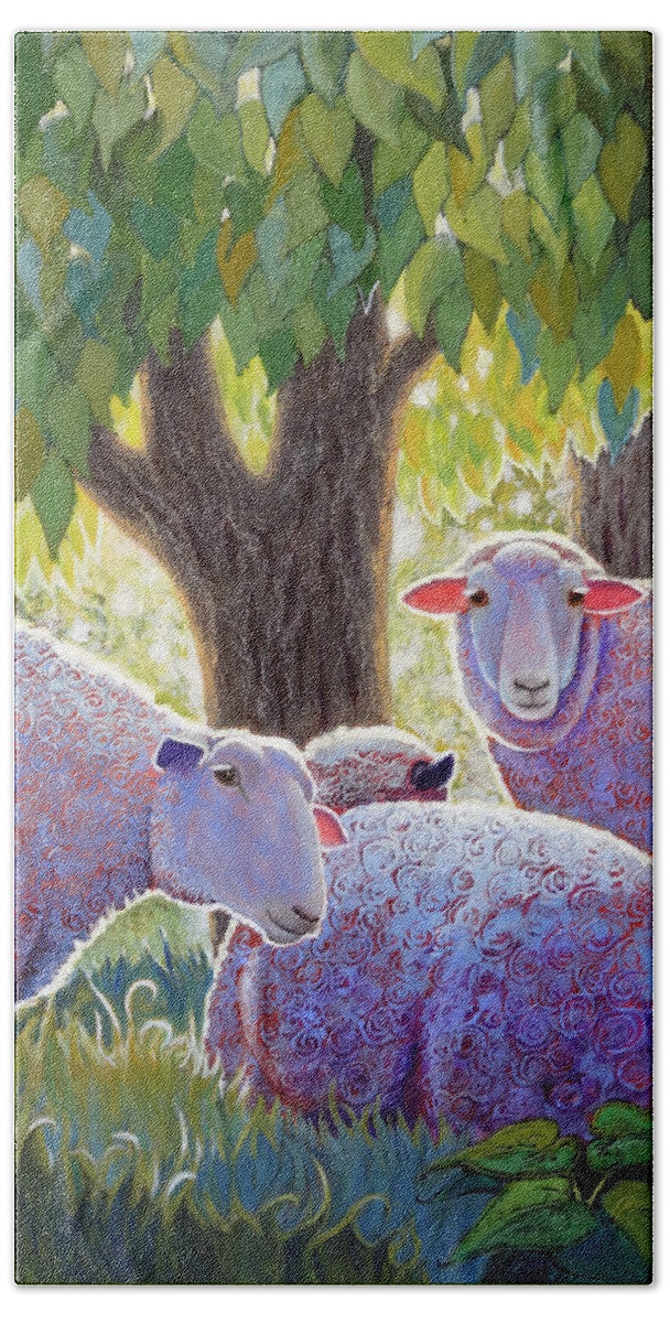 Sheep Hand Towel featuring the painting Shining Sheep by Ande Hall