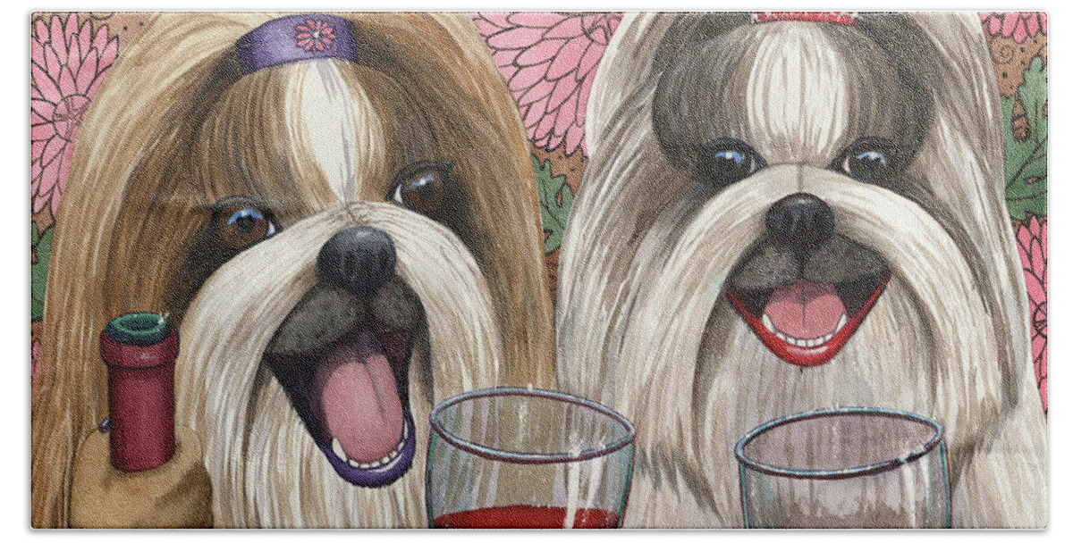 Shih Tzu Bath Towel featuring the painting Shitz Who by Catherine G McElroy