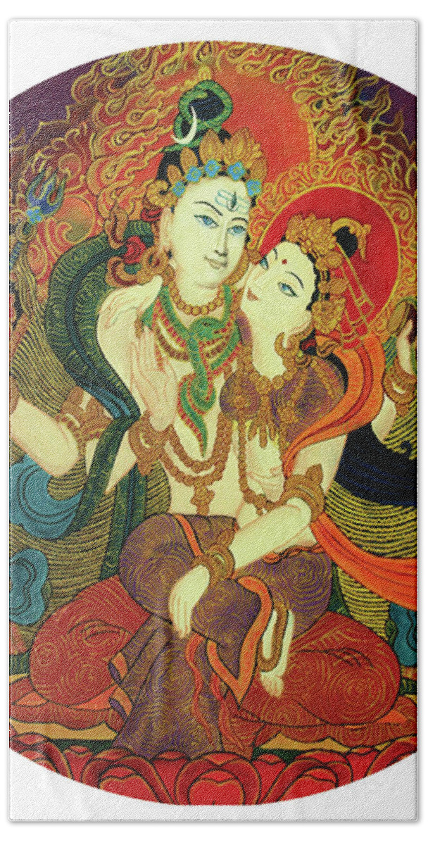 Shiva Hand Towel featuring the painting Shiva Shakti by Guruji Aruneshvar Paris Art Curator Katrin Suter