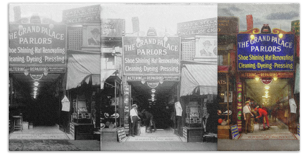 Color Bath Towel featuring the photograph Shoeshine - The Grand Palace Parlors 1922 - Side by Side by Mike Savad