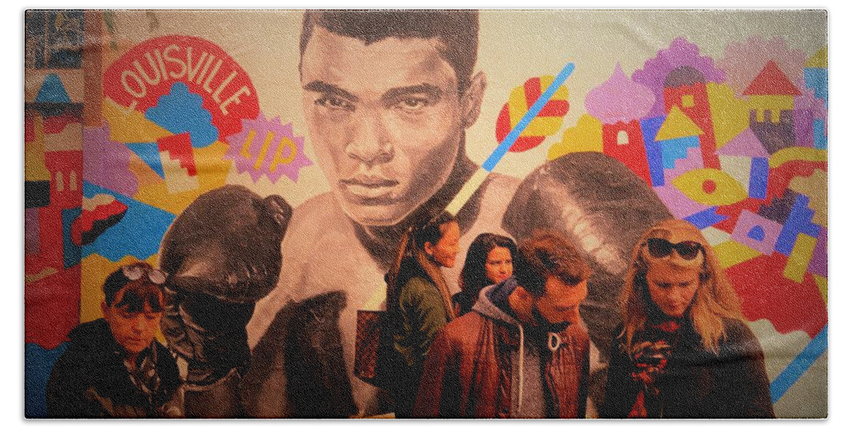 Mohamed Ali Bath Towel featuring the photograph Shopping in Brooklyn with Mohamed Ali by Funkpix Photo Hunter