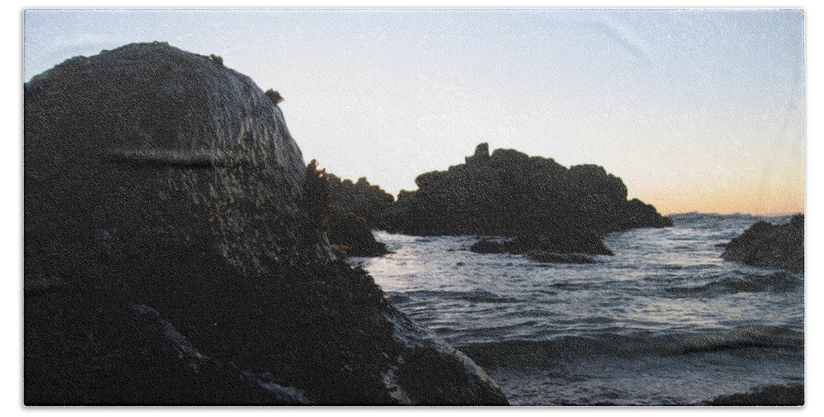 Pacific Grove Bath Towel featuring the photograph Shoreline Monolith Color by James B Toy