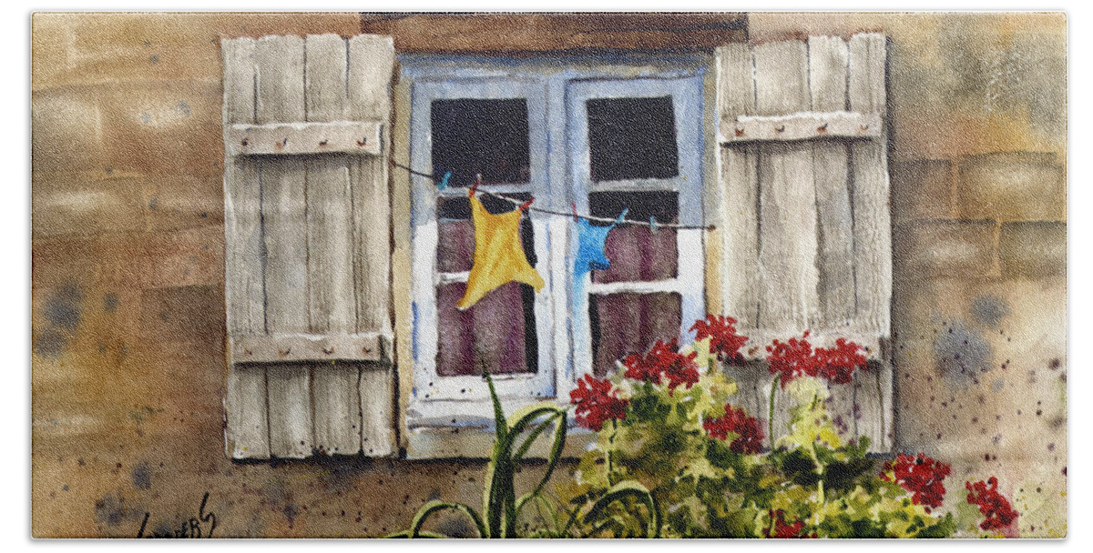 Window Bath Towel featuring the painting Shutters by Sam Sidders
