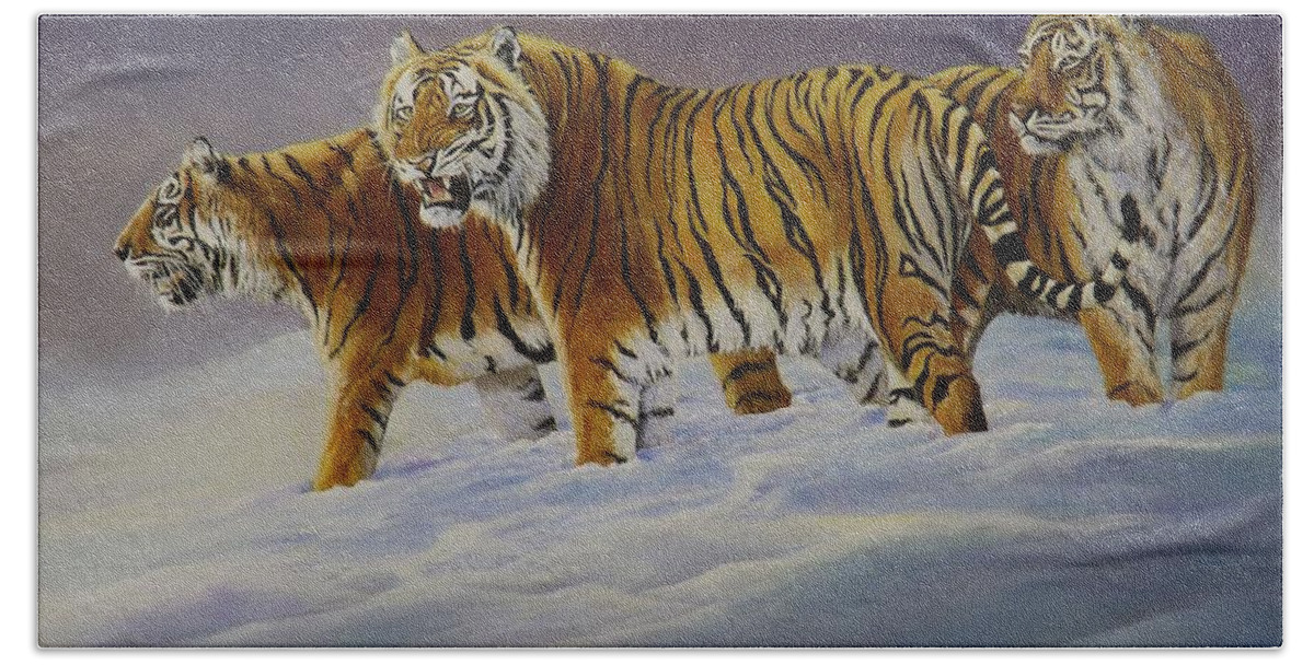 Tiger Bath Towel featuring the painting Siberian Sunlight by Barry BLAKE