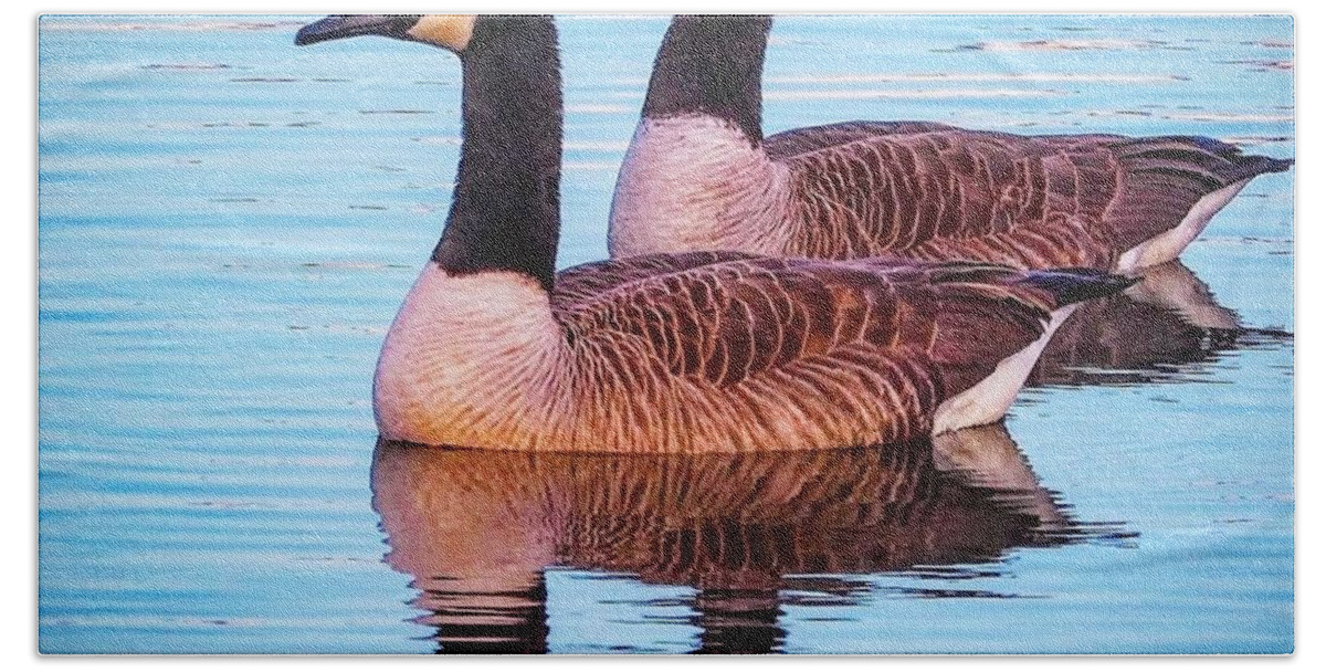 Geese Bath Towel featuring the photograph Side by Side by Shawn M Greener