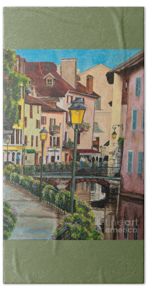 Annecy France Art Bath Towel featuring the painting Side Streets in Annecy by Charlotte Blanchard