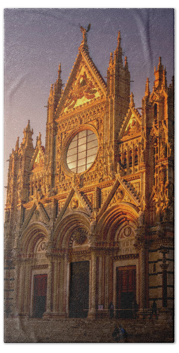 Siena Hand Towel featuring the photograph Siena Italy Cathedral Sunset by Joan Carroll