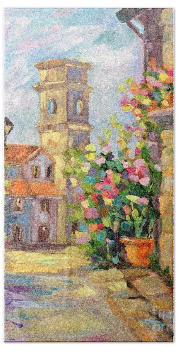 Siena Hand Towel featuring the painting Siena Walk by Patsy Walton