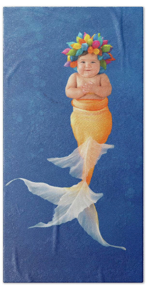 Under The Sea Bath Sheet featuring the photograph Sienna as a Mermaid by Anne Geddes