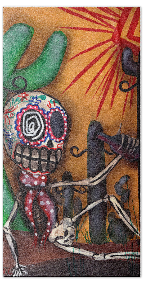 Day Of The Dead Bath Towel featuring the painting Siesta by Abril Andrade