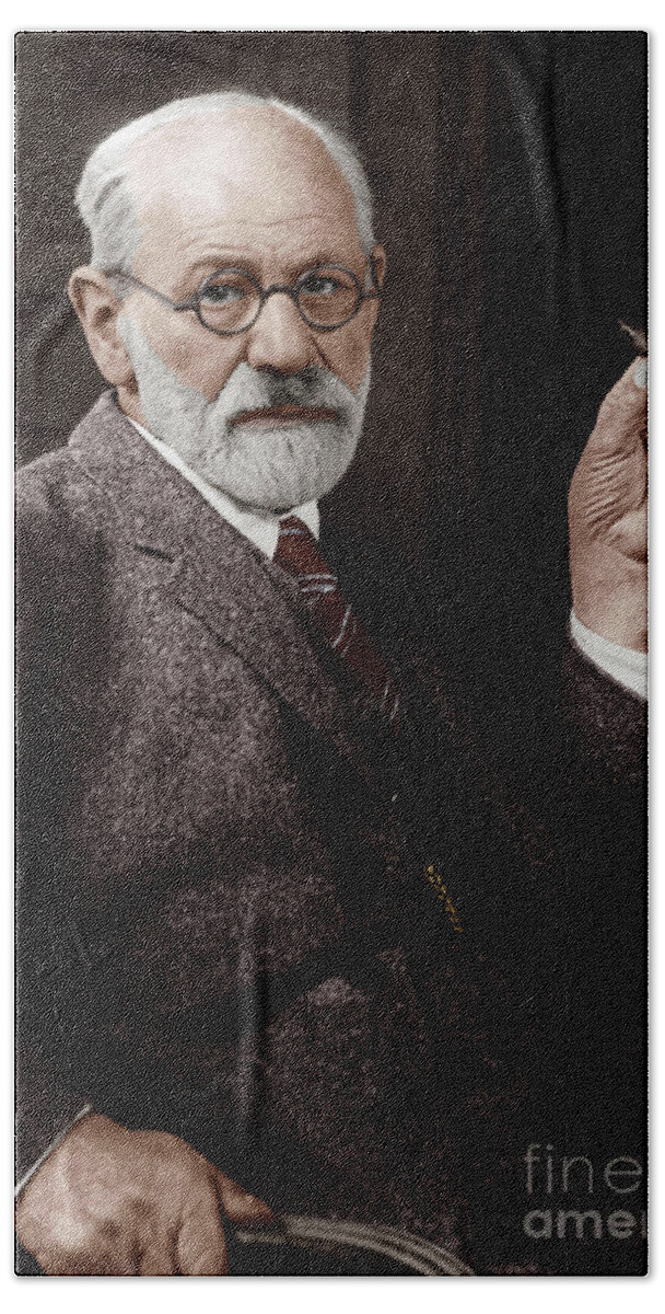 Cigar Bath Towel featuring the photograph Sigmund Freud Austrian neurologist and psychoanalyst in 1926 by French School