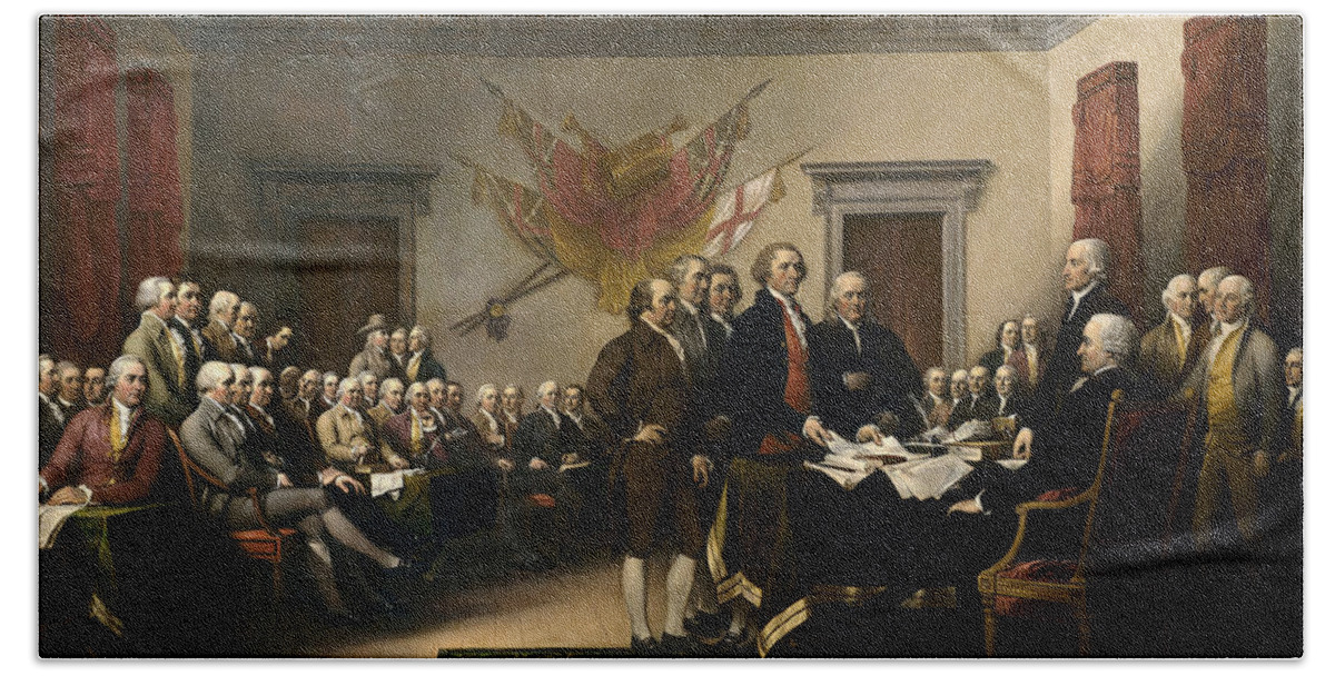 Declaration Of Independence Hand Towel featuring the painting Signing The Declaration Of Independence by War Is Hell Store