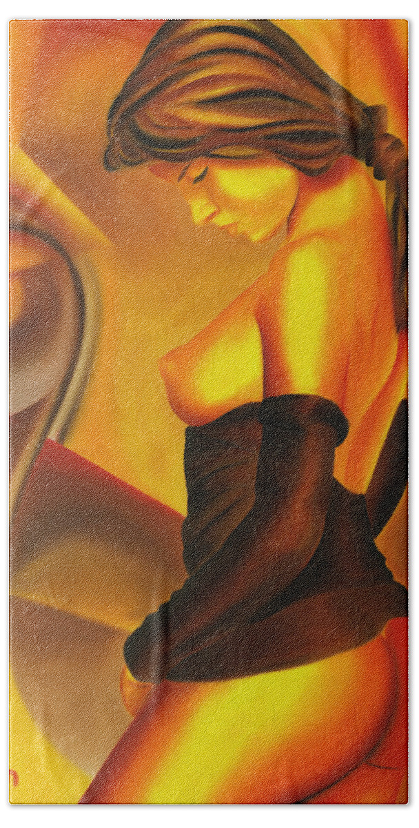 Nude Hand Towel featuring the painting Silent Contemplation by Hakon Soreide