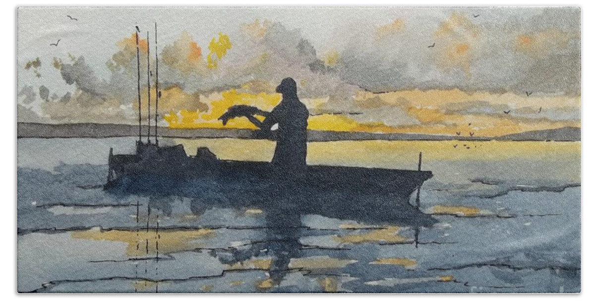 Silhouette Kayak Fishing Bath Towel by Don n Leonora Hand - Fine Art America