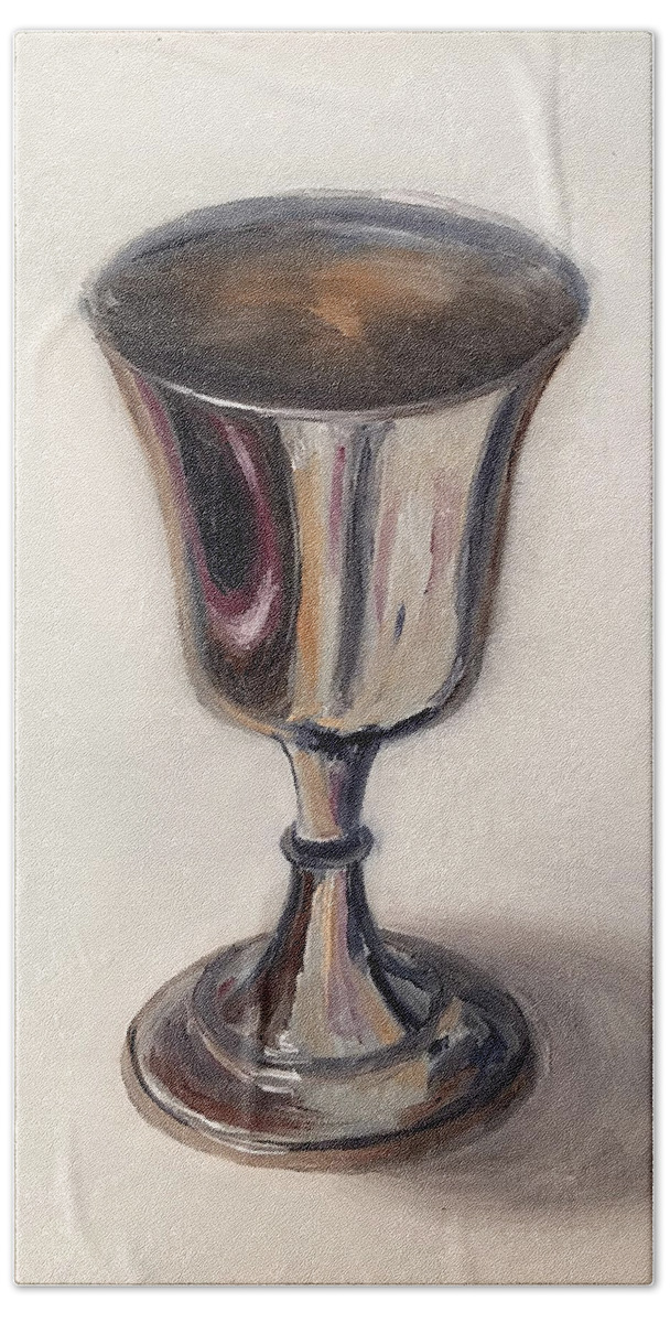Oil Bath Towel featuring the painting Silver Goblet by Linda Merchant