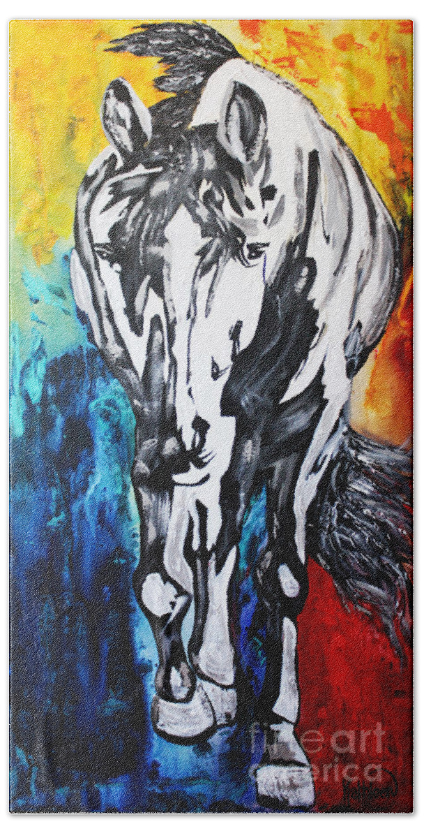Home Design Bath Towel featuring the painting Silver Horse by Kathleen Artist PRO
