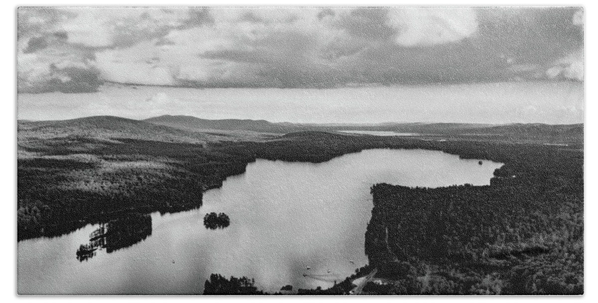 Drone Photography Hand Towel featuring the photograph Silver Lake New Hampshire in Black and White by David Stevens