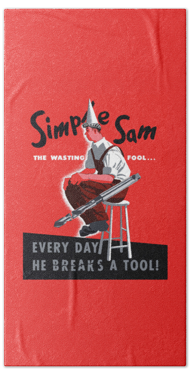 World War Ii Hand Towel featuring the painting Simple Sam The Wasting Fool by War Is Hell Store