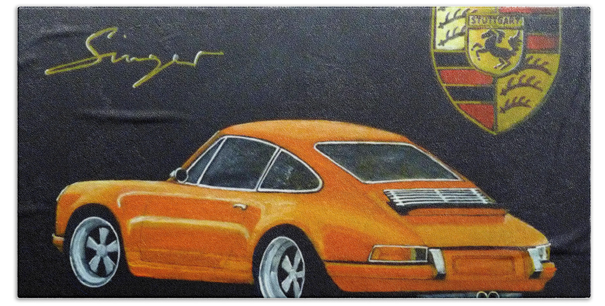 Cars Hand Towel featuring the painting Singer Porsche by Richard Le Page