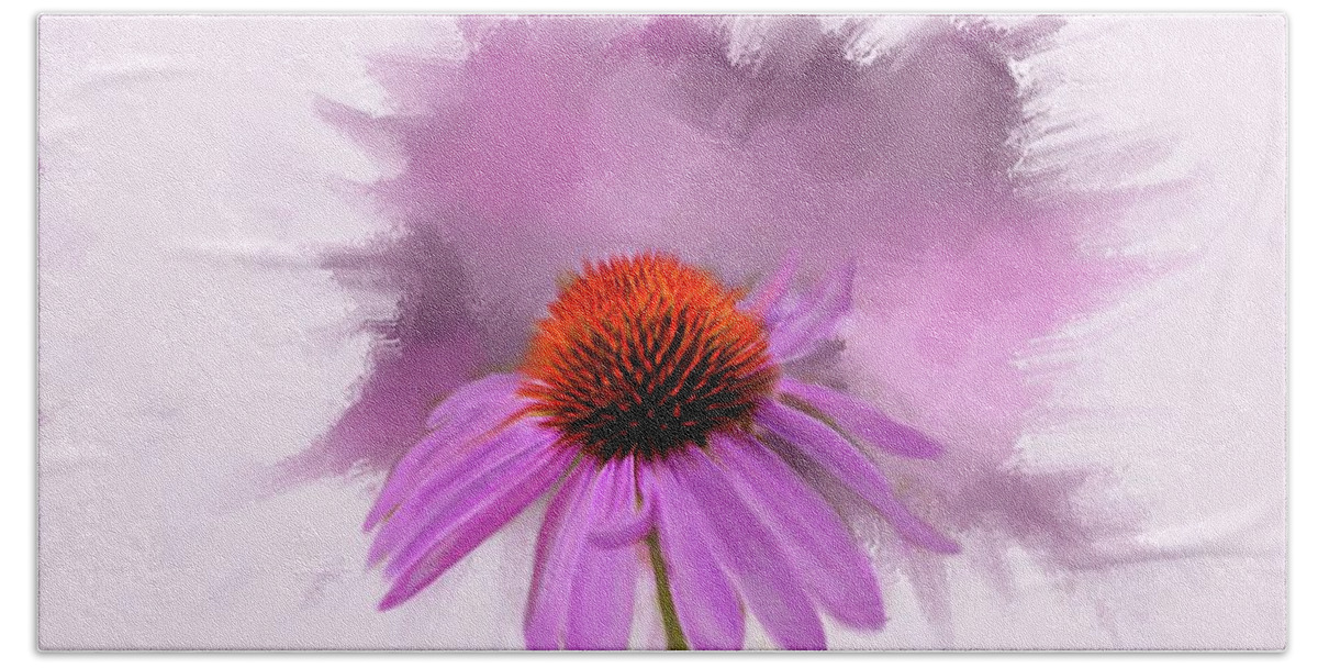 Pink Cone Flower On A Textured Background . Photography Hand Towel featuring the photograph Single by Mary Timman