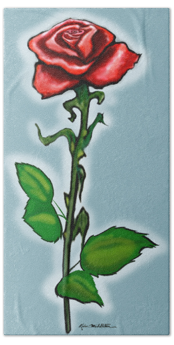 Rose Bath Towel featuring the painting Single Red Rose by Kevin Middleton