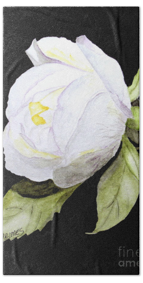 Rose Hand Towel featuring the painting Single white Bloom by Carol Grimes