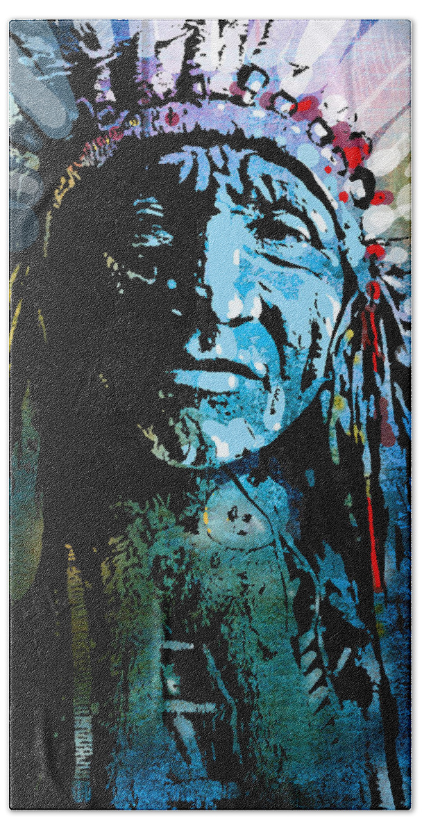 Native American Hand Towel featuring the painting Sioux Chief by Paul Sachtleben