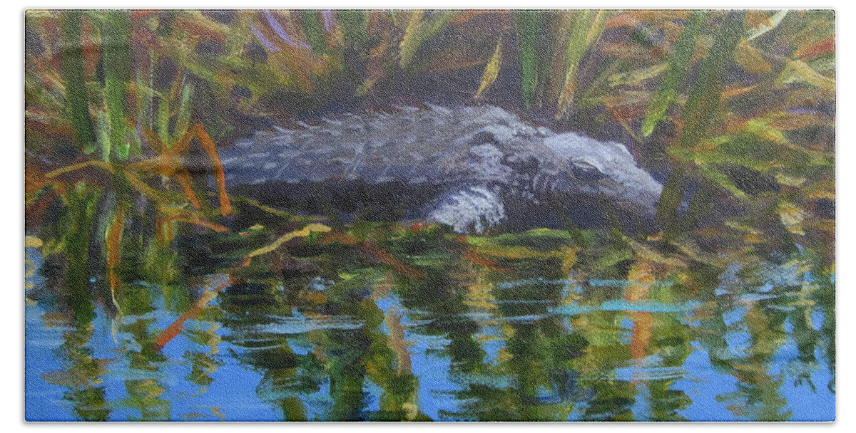 Gator Bath Towel featuring the painting Sir Gator by Anne Marie Brown