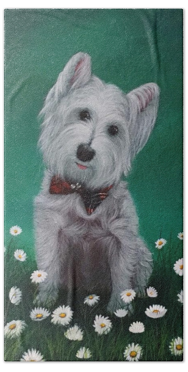 West Highland White Terrier Hand Towel featuring the painting Sir Tobias Lickalot by Marlene Little