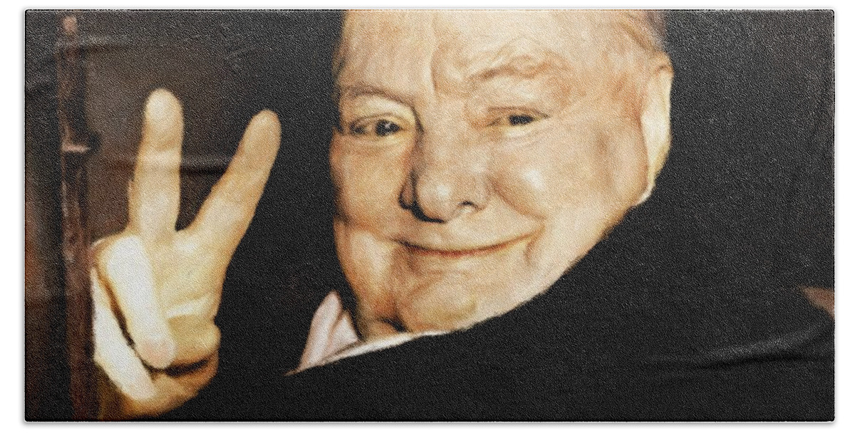 Churchill Hand Towel featuring the painting Sir Winston Churchill Victory by Vincent Monozlay