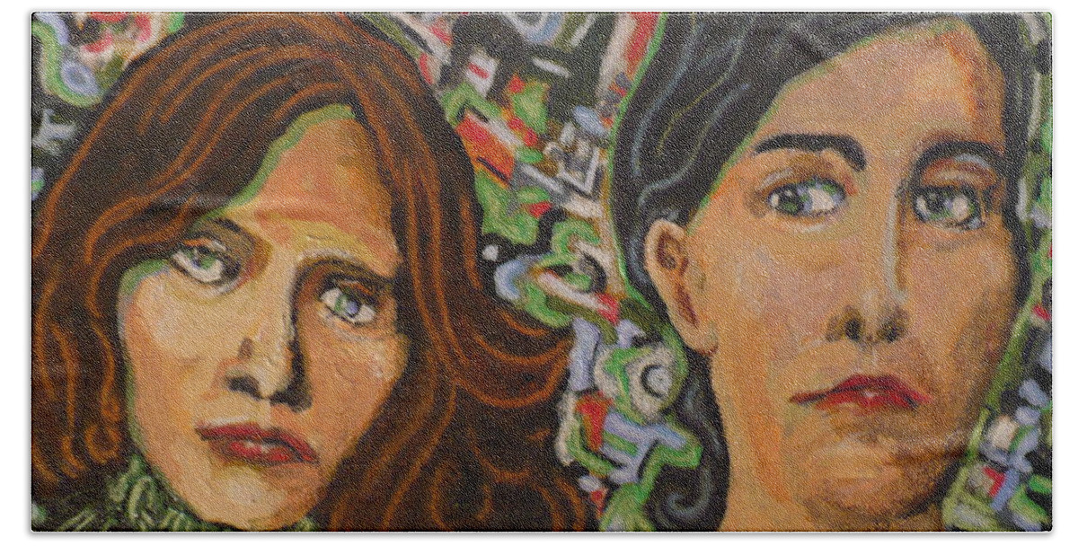 Mixed Bath Towel featuring the painting Sisters In Art by Todd Peterson