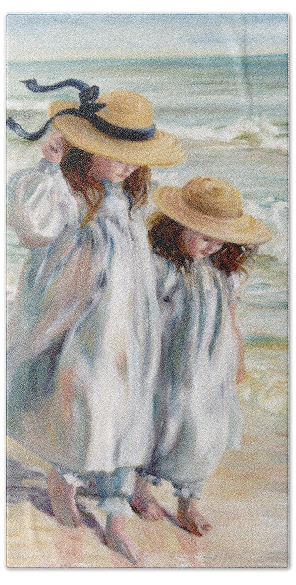 Sunhat Bath Towel featuring the painting Sisters in Sunhats by Marie Witte