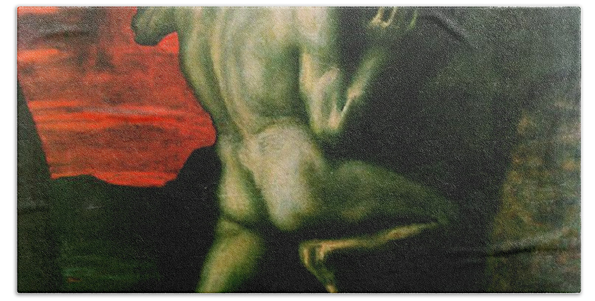 Franz Von Stuck Bath Towel featuring the painting Sisyphus by Franz von Stuck