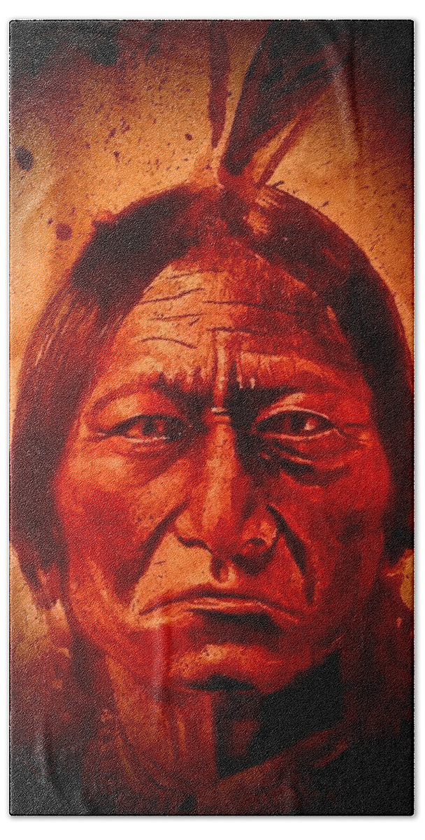 Ryan Almighty Bath Towel featuring the painting SITTING BULL - wet blood by Ryan Almighty