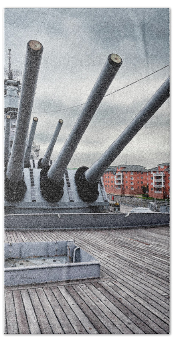 Uss Wisconsin Bath Towel featuring the photograph Six Pack of Sixteens by Christopher Holmes